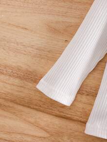 Girls All-Match Round Neck Long Sleeve T-Shirt, Ruffled Collar, Versatile Ribbed Top, Suitable For Casual Autumn Wear - White - View 5