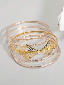 5 أساور معدنية هندسية مصممة بشكل نيش عالي الجودة، مزخرفة بنقوش معقودة ومعلقة بشكل معقود مزدوج