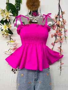 T109Crop Top With Straps And Ruffles - Rosa Fucsia - Ver 6