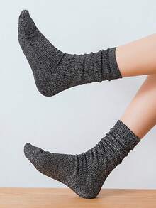 5 pares de calcetines de mujer para otoño/invierno, tonos de color oscuro, calcetines de media caña con hilo plateado sexy, estilo europeo y americano