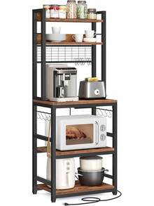 VASAGLE Estantería para Panadería con Toma de Corriente, Soporte de Microondas y Cocina, 40 x 60 x 170, Marrón Rústico y Negro MKKS037B01 - Marrón rústico, negro - Ver 8