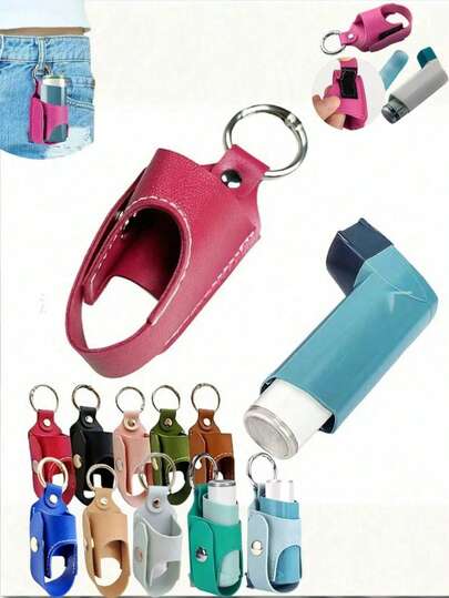 1pc/2pcs Asthma Inhaler Storage Bag, Cough Spray Bottle Storage Bag, Portable PU Leather Adult Asthma Inhaler Case (Inhaler Not Included), Antibacterial Spray Bottle Storage Bag, Portable Medication Bottle Storage Bag, Leather Case (Storage Bag Only) Inhaler & Spray Holder