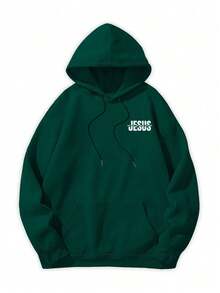 K-GLORY 男士抓绒连帽衫，新款秋冬街头风英文标语印花套头卫衣 - 綠色 - 查看 6