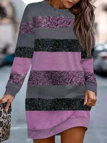 Women's Spring/Autumn Fashionable Elegant Casual/Commuter Long Thin Hoodie Dress - Purple - View 2
