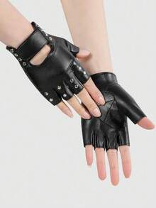 1 双黑色半指时尚手套，适合街舞、霹雳舞、舞台表演、骑自行车、骑摩托车和滑雪