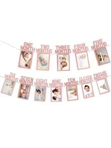 1set-1st Birthday Baby Photo Banner For Newborn To 12 Months, Monthly Milestone Photograph Bunting Garland, First Birthday Celebration Decoration,Boy Girl Photo Frame,Baby Shower