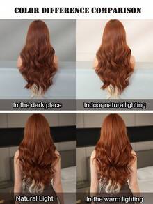 7JHH WIGS Long Wave Orange & Blonde Highlight Wigs For Women - Loose Fluffy Wavy Curly Wig With Bangs, Full Machine High Density Synthetic Heat Resistant Fiber Hair Wigs For Halloween Cosplay Wear, Music Festival Party Use 26 Inch - 橘色 - 查看 7