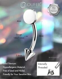 Solid Titanium Eyebrow Rings And Heart Labret Jewelry, 16G - 銀圓 - 查看 11