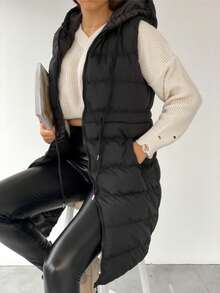 Women's Hooded Puffer Vest - Black - View 6