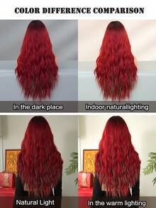 7JHH WIGS Long Wave Red & Green Christmas Wigs For Women - Loose Fluffy Wavy Curly Wig With Bangs Dark Roots, Full Machine High Density Synthetic Heat Resistant Fiber Hair, Colored Costume Wigs For Halloween Cosplay Masquerade Ball & Music Festival Carnival Party Use 26 Inch - 漸層紅色 - 查看 8