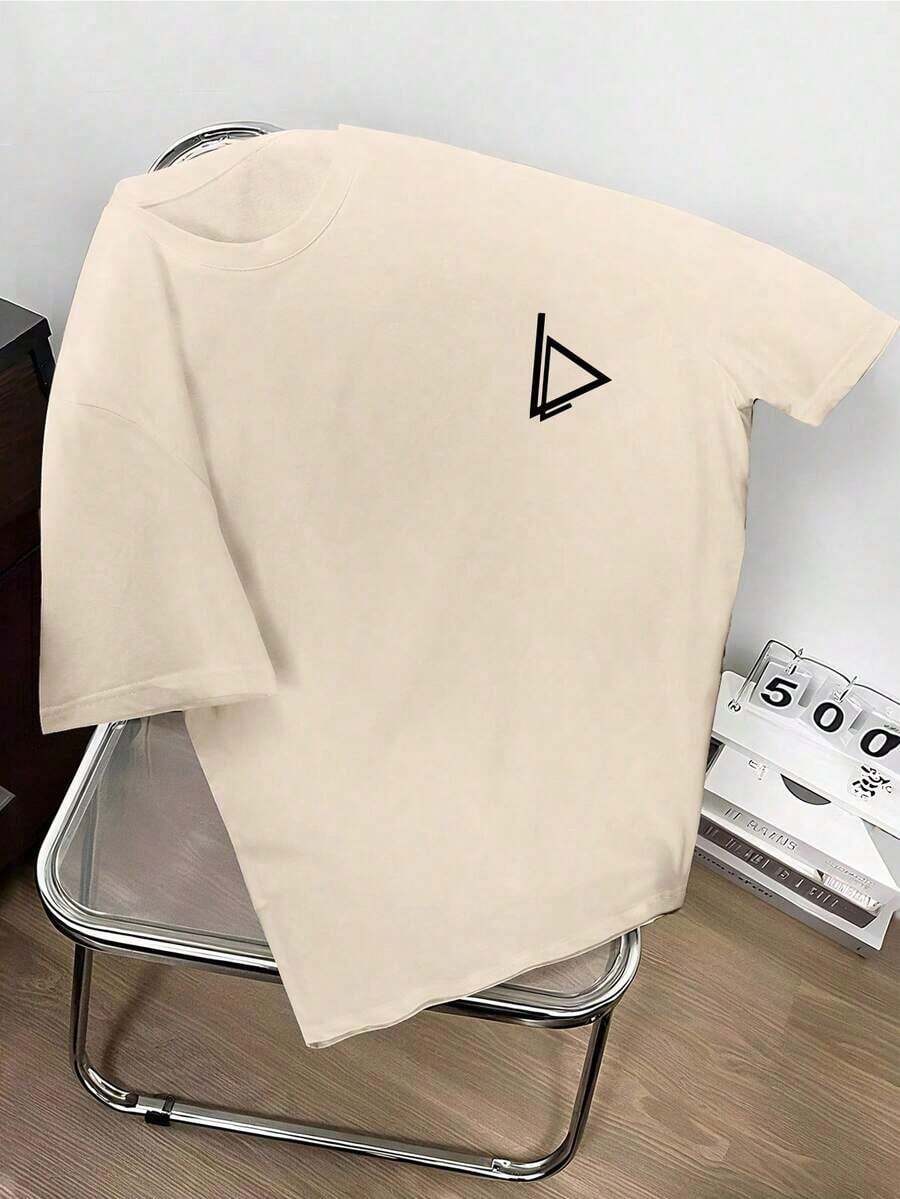 Men's Round Neck T-Shirt With Geometric Print - White - View 1