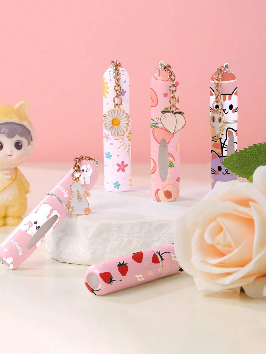 1pc 5ML Perfume Refillable Bottle With Pendant, Convenient Portable Mini Sample, Travel Size Bottom Spray Bottle With Printed Design - Multicolor - View 1