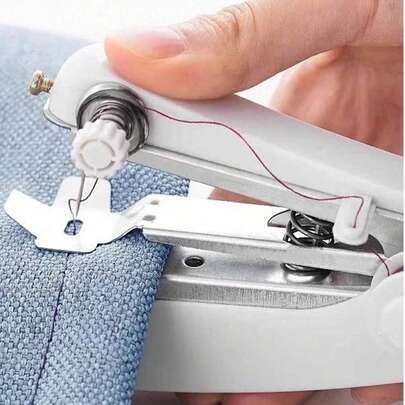 1台迷你手动缝纫机 - 创意缝纫机，便携式手缝工具，无线手持式缝纫机，适用于布料修补，小巧便携，适合旅行和居家使用，操作简便，是快速维修和DIY项目的理想之选，轻巧紧凑，是初学者和缝纫爱好者的必备工具。