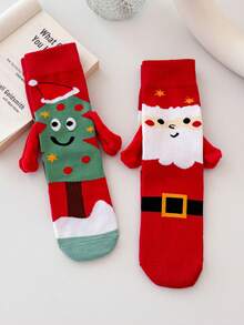 1 Pair/2 Pairs Men's Comfortable Casual Fashion Christmas Tree & Santa Claus Pattern Crew Socks - Multicolor - View 1