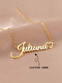 1 Peça Colar Personalizado com Nome Vazado Dourado e Prata, Colar Personalizado de Aço Inoxidável Dourado com Nome Vazado, Presente de Joia de Casamento, Natal para Amigas, Família, Irmãos, Esposas, Um Bom Presente Dourado, Rosa, Estiloso, Moda de Outono, Vintage, Unissex, Simples, Casual, Hipster, Gótico, Punk Personalizado, Único, Presentes Ideais para Ela