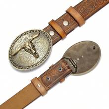 Men's Western Cowboy Belt With Adjustable Longhorn Buckle - Nk1814g+ds052-1zm-nâu - Xem 9