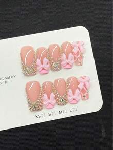 Bộ 10 móng tay thủ công phong cách Rapper Y2K, bao gồm móng màu nude, hồng, móng vuông cỡ vừa kiểu Pháp, móng acrylic hình nơ hồng trang trí, móng giả dán acrylic, phù hợp cho phụ nữ và bé gái dự tiệc, sử dụng hàng ngày, làm quà tặng, dụng cụ làm móng thủ công. - Hồng - Xem 4