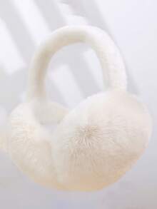 قطعتان/قطعة واحدة من أغطية الأذن الناعمة والفراء، أغطية أذن دافئة وجميلة للطقس البارد، أغطية أذن قابلة للطي كاكسسوار شتوي باللون الأبيض