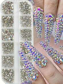 Bộ đá đính móng nghệ thuật AB Crystal - Nhiều kích cỡ, dạng phẳng, kèm nhíp và bút, thích hợp cho việc tự trang trí móng, không mùi, phụ kiện làm móng. - Nhiều màu - Xem 4