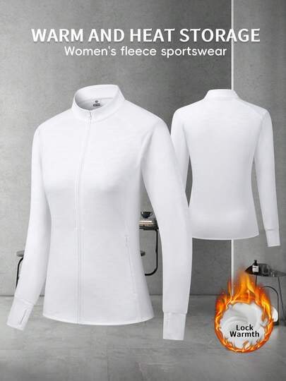 معطف رياضي كاجوال للنساء مطبوع بتصميم خريفي وشتوي، ذو ياقة عالية وبطانة قطيفة سميكة