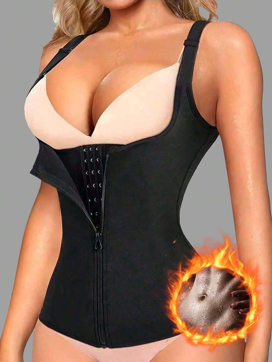 1PC Sports Belt Buckle Zipper Beauty Underwear Chest Support And Abdominal Compression Women's Shapewear Body Shaper Chest Support Camisole Waist Belt Waist Trainer - Black - View 1