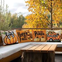 4 Stücke Kürbiskutsche bedruckte Kissenbezug Set, einseitig Muster, Herbst