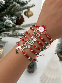 6pcs/Set Cute & Elegant Christmas Tree, Bell, Snowman Decor CCB Bracelet Set, Luxurious & Versatile Jewelry Bracelet Gift For Women, Daily & Christmas Party (No Card Included)