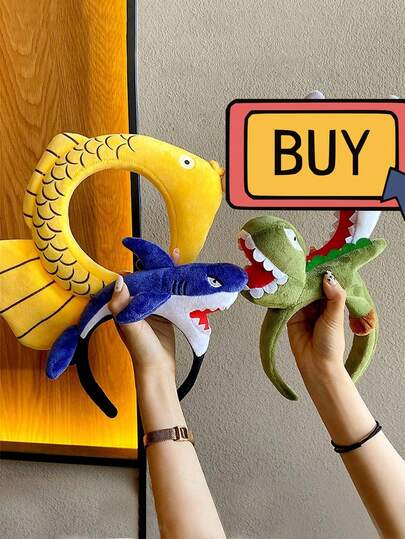 1PC Plush Animal Headbands For Adults, Funny Shark Dinosaur Headband, Costume Party Headwear, Novelty Hair Accessories For Halloween Cosplay And Photo Props ,Makeup ,Hair Hair Hoop