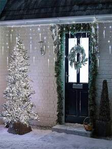 1pc Solar-Powered LED Icicle String Lights - Christmas Icicle Curtain Light Decor With 96LED, Indoor/ Outdoor Perfect For Holiday Celebrations Christmas Lights (300mAh)