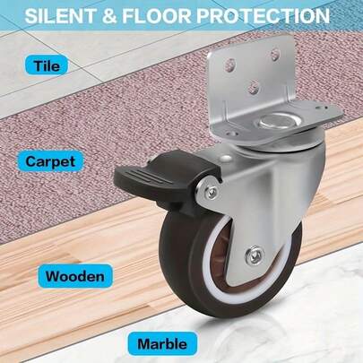 4 piezas Ruedas universales en forma de L de TPR de uso pesado - Rodaje suave, funcionamiento silencioso, mejora la movilidad de muebles, camas, equipaje, gabinetes y mesas - Capacidad de carga 20kg/35kg, Tamaño de rueda 1.25"/1.5"/2", Ruedas giratorias en forma de L de rodaje suave