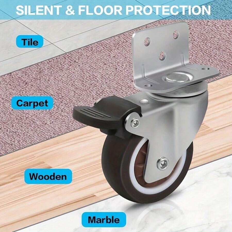 4pcs L-Shaped Universal TPR Heavy Duty Caster Wheels - Smooth Rolling, Quiet Operation, Enhance Mobility Of Furniture, Beds, Luggage, Cabinets And Tables - Load Capacity 20kg/35kg, Wheel Size 1.25"/1.5"/2", Smooth Rolling L-Shaped Casters - Brown - View 1