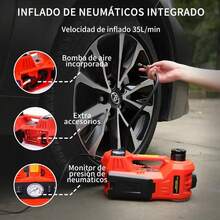 Kit de gato eléctrico de 5 toneladas y 12 V,para auto (rango de elevación: 15-45 cm) con gato hidráulico eléctrico, inflador para auto, SUV, sedán, MPV, para cambio de llantas, reparación en garaje, juego de emergencia - Rojo - Ver 3