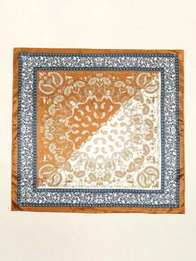 1PC Women's Red & White Paisley Printed Bandana, 90CM Large Satin Square Scarf, Silk-Feel Hair Wrap, Stylish Headscarf For Women, Elegant Hair Accessory For Casual & Formal Wear - 咖啡白 - 查看 4