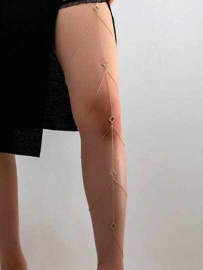 1pc Rhinestone Clover Leg Chain For Women, Exaggerated Sexy Gothic Style, Suitable For Nightclub, Party, Banquet And Daily Wear