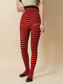 1pc Striped Tights, European & American Popular Christmas Striped Pantyhose, Skinny Mismatched (Fits Up To 130lbs), Cozy - Multicolor - View 22