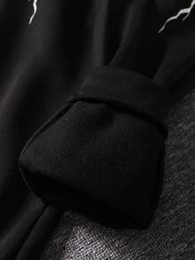 1条装男童街头风格印花图案保暖黑色慢跑裤，秋冬 - 黑色 - 查看 7