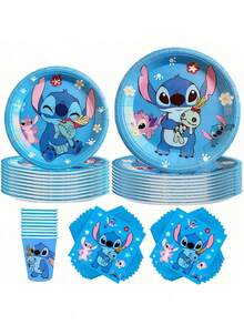 Disney 50pcs/Stitch Disposable Tableware Set Includes 10 Dinner Plates 10 Dessert Plates 10 Paper Cups And 20 Paper Towels, Suitable For Camping, Patio Barbecue, Party Supplies Set, Can Be Used By 10 People, Very Suitable For Halloween, Christmas - Multicolor - View 11
