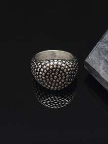 Nhẫn nam bằng thép không gỉ 316 mặt tròn, màu bạc cổ điển, phong cách Hip-Hop. - Màu Bạc Cổ - Xem 2