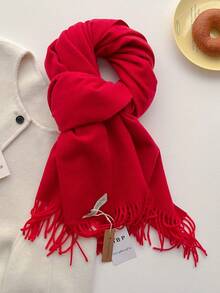 1条简约百搭高品质纯色仿羊绒保暖流苏围巾，时尚柔软的女士披肩，适合外衣装饰和连衣裙颈部保暖。 - 彩色 - 查看 36