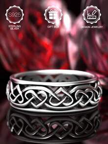 1pc S925 Sterling Silver Celtic Knot Heart Wrapped Ring, S925 Silver Braided Ring, Couple's Talisman For Valentine's Day, Casual & Commute Wear Niche Accessory