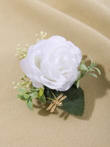 1 chiếc hoa cài áo nhân tạo lấy cảm hứng từ thiên nhiên, gồm hoa, lá và quả, thích hợp cho đám cưới, tiệc tùng, tiệc chiêu đãi, phụ kiện ngày Valentine. - trắng - Xem 5