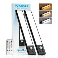 2 件运动传感器橱柜灯，LED 壁橱灯，3 种颜色可调光定时器遥控器磁性 USB 可充电室内夜灯，磁性电池供电台下灯具，适用于厨房衣柜橱柜楼梯走廊架子