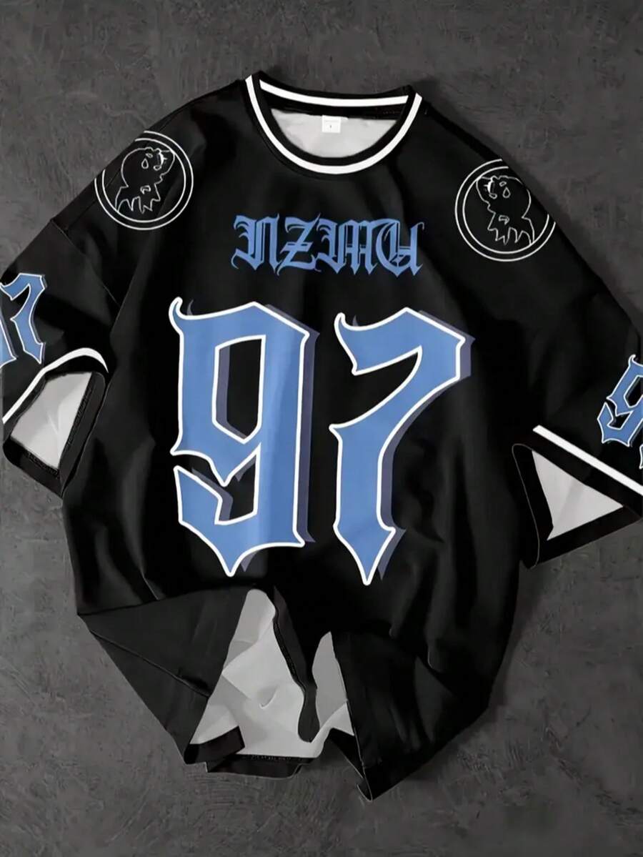 男式 3D 数码印花数字图案 T 恤 - Design 97，休闲短袖圆领 - 彩色 - 查看 1