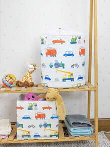 Car Patterned Mesh Toy Basket And Lidless Organizing Box Set - White - View 2