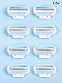 8片装女士比基尼手动剃须刀替换刀片，三层不锈钢剃须刀头，适用于沙龙、美容、旅行、护发产品及配件