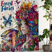 1/3/4 Stücke "Waldfeenhafte" künstlerische wasserdichte Duschvorhang-Set, Vintage Blumen- & Schmetterlingsmuster, Digitaldruck, Polyestermaterial, wasserdichter Duschvorhang, ohne Bohren erforderlich, Badezimmer-Raumteiler, Duschvorhang-Set beinhaltet U-förmige Matte, rutschfeste Badezimmermatte, Toilettenmatte und Badezimmer-Accessoires, geeignet für Heimdekoration, Feiertage, tägliche Dekoration, Weihnachtsdekoration, Badezimmerdekoration, Duschdekor, ein ideales Geschenk