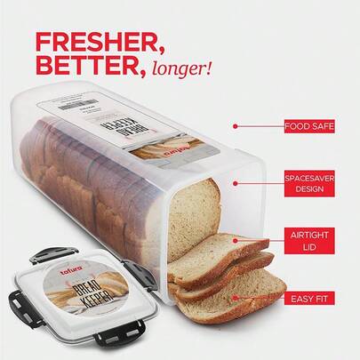 Airtight Bread Bin With Lid: Clear Plastic Food Storage Container With Inner Compartments, Reusable And Rectangular To Keep Bread Fresh, Essential For Kitchen Organization, Transparent Design.