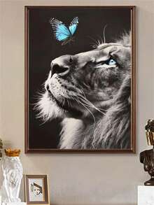 Kit de pictură cu diamant 5D - Artă cu leu cu tematică animală, artă cu diamant rotund DIY, potrivită pentru începători, cadou decor de perete