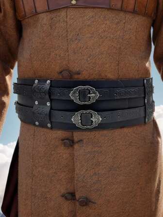 文艺复兴时期维京宽腰带，中世纪仿皮盔甲腰带，骑士束腰带，LARP万圣节角色扮演服装