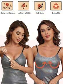 1 Pair Women Double Sided Sticky Bra Inserts Reusable Push Up Lift Self-Adhesive Pads Strapless, Bikini, Swimsuit, And Sports Bras - 杏色 - 查看 3